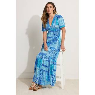 Lts Tall Blue Crinkle Tile Print Maxi Dress 20 Lts | Tall Women's Maxi Dresses
