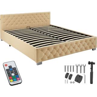 Sengeramme med LED-strips og opbevaring - beige,180 x 200 cm