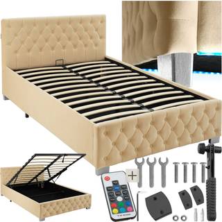 Sengeramme med LED-strips og opbevaring - beige,120 x 200 cm