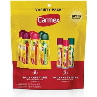 Carmex Daily Care Moisturizing Lip Balm Pack SPF 15 Multi-Flavor Lip Care Variety Pack Taske 9 Antal (6 r?r 3 pinde)