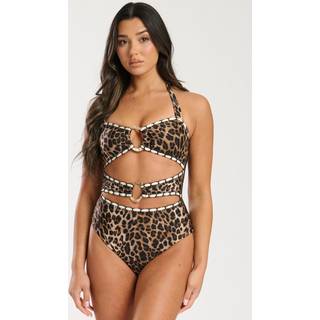 South Beach South Beach Brown Starfish Cut Out Halter Tummy Control Swimsuit with Removable Straps