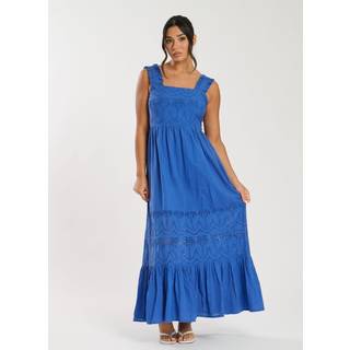 South Beach South Beach Blue Palm Broderie Tie Back 100% Cotton Maxi Dress