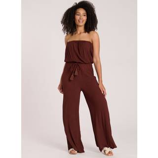 South Beach South Beach Brown Crinkle Viscose Sheer Strapless Jumpsuit