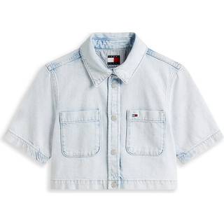 Relaxed Cropped Short Sleeve Lightweight Denim Shirt