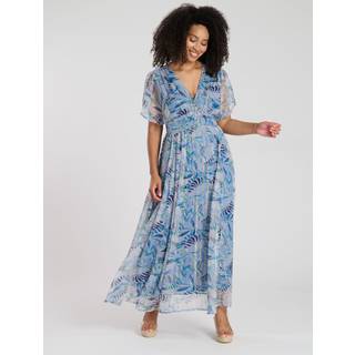 South Beach Trykt Metallisk Chiffon Button Detail Midi KjoleEU 36 (UK 8)