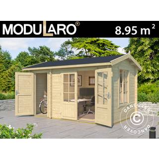 Anneks i træ m/redskabsskur Redskabsrum Haveskur Maardu 3,9x2,4x2,51m, 44mm, Natur