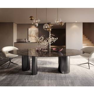 Esstisch Edge Oval 280x130 Keramik Laminam®Emperador Extra Lucidato Dunkelbraun Troa Edelstahl Graphit