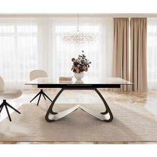 Esstisch Edge 180-220x100 Keramik Minas Melange Weiß-Beige W-Gestell Effektfinish Titan Ausziehbar