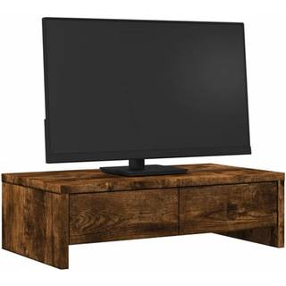 skærmholder med skuffer 50x27x15 cm konstrueret træ røget eg