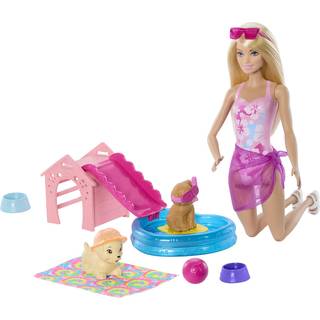 Barbie Puppy Pool Party Aloha – legesæt med dukke og hundefigurer