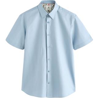 Next Light Blue Tonal Stripe Regular Fit 100% Cotton Short Sleeve Textured Shirt