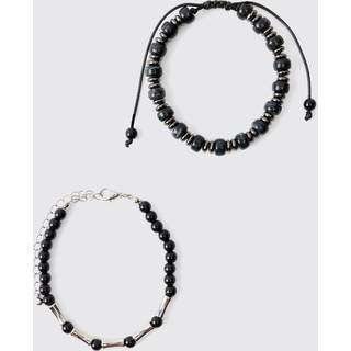 Mens Black 2 Pack Beaded Bracelets