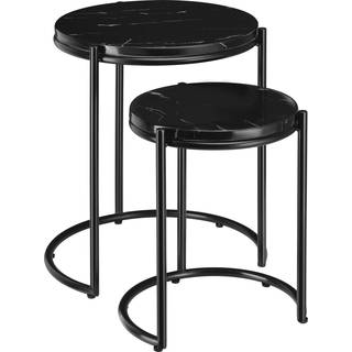 Sidebord Ellsa, marmorplade, stålramme - sort/sort,Sæt med 2 stk.