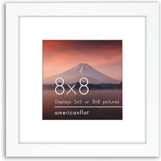 AmericanFlat 8x8 Billedramme i hvidt - Brug som 5x5 billedramme med Mat eller 8x8 ramme uden Mat - Engineered tr?ramme med knust -resistent glas