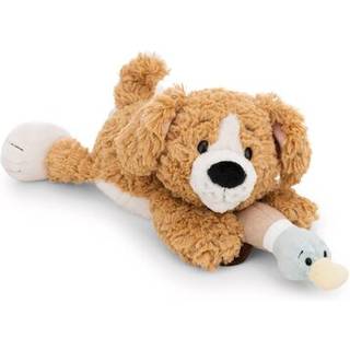 Nici: Plys hund og and, brun, liggende - 30 cm