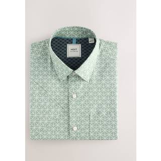 Next Green Palm Print Easy Iron With Button Down Collar Short Sleeve Oxford Shirt