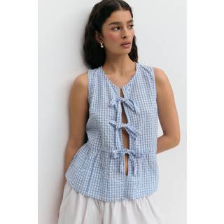 Gina Tricot-Sleeveless blouse-toppe med bindebånd-Blå-XL-Dame
