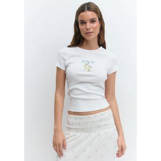 Gina Tricot-Printed tight top-T-shirt med print-Hvid-XL-Dame