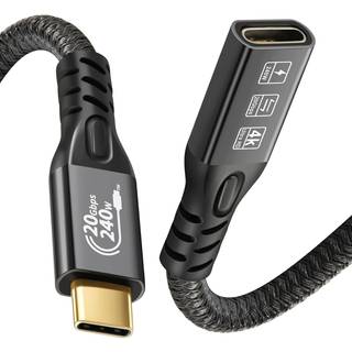 NÖRDIC 50 cm USB3.2 Gen2 20Gbps USB-C til C nylonflettet forlænger kabel med Power Delivery 240W 4K60Hz