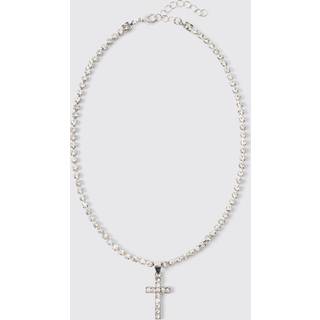 Mens Silver Iced Cross Necklace