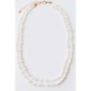 Mens White Layered Mock Pearl Necklace