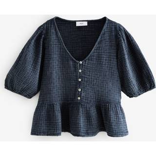 Next Indigo Blue Wash Puff Short Sleeve Doublecloth Blouse