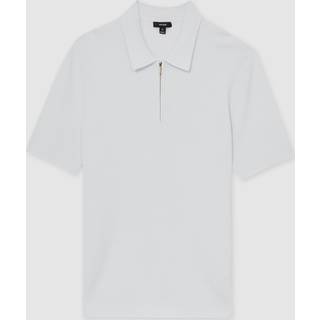 Reiss Reiss White Regis Textured Half Zip Polo Shirt