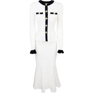 Self-Portrait Pointelle peplum midi dress - white - L