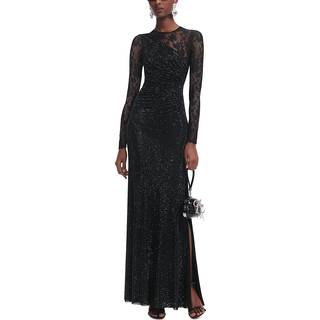 Self-Portrait Rhinestone lace-trimmed gown - black - XXXS