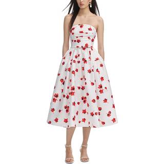 Self-Portrait Floral ruched taffeta midi dress - white - XXXS