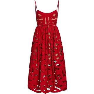 Self-Portrait Bow lace linen and cotton midi dress - red - XS