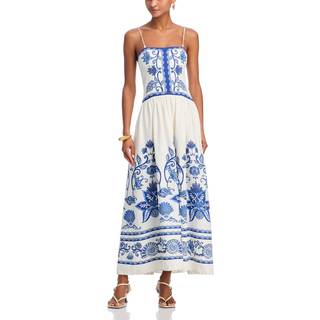 Farm Rio Printed linen-blend maxi dress - blue - L
