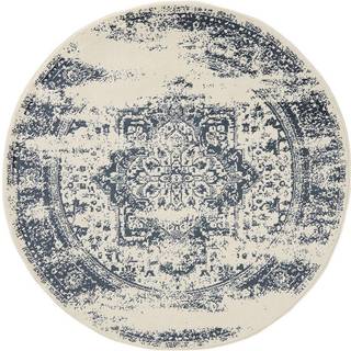 KIRA Creme/Blå Tæppe - Rund / ø 160 cm / Hvid