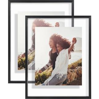 AmericanFlat Aluminium 11x14 Flydende billedramme med knust -resistent glas - S?t med 2 - Brug som 11x14 ramme eller 8x10 ramme - Signatur Float