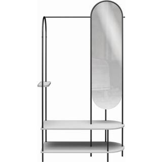 Åben garderobe med spejl i grå sort metalramme