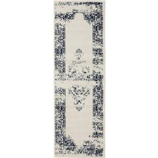 ZOE Creme/Blå Tæppe - Løber / 80x240 cm / Hvid