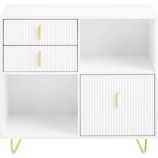 SoBuy Printerbord ASK11-W - Hvidt møbel med 3 skuffer og gyldne ben