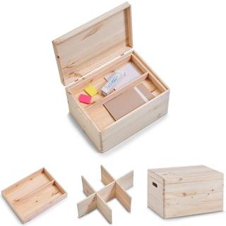 Opbevaringskasse med låg inkl. inddelere - Natur - 40cm x 30cm x 24cm - Søs