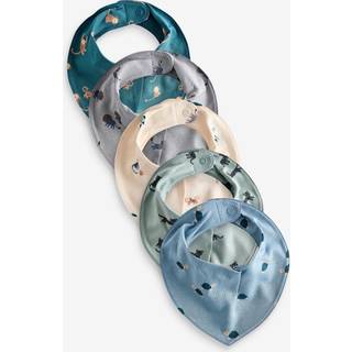 Next Teal Blue 5 Pack Dribble Baby 100% Cotton Bibs