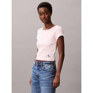 Slim Ribbed Cotton Badge T-shirt - Pink - XS