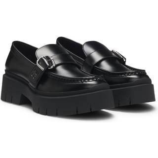 Leather loafers with buckled strap