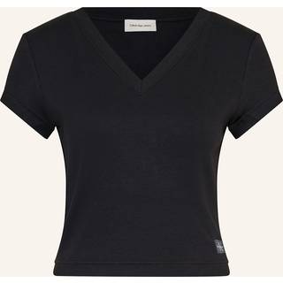 Ribbed Cotton V-Neck T-shirt - Black - M