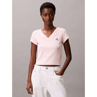 Ribbed Cotton V-Neck T-shirt - Pink - XXL