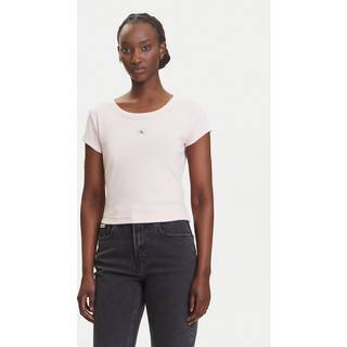 Slim Ribbed Cotton Badge T-shirt - Pink - XL