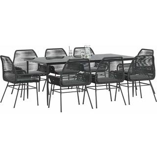 9 Dele Spisebordssæt Til Haven Med Hynder Polyrattan Glas - 8 / Sort / 200 x 100 x 74 cm