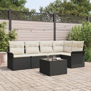 Havesofa Sæt med pude 6 pcs Sort polyrattan