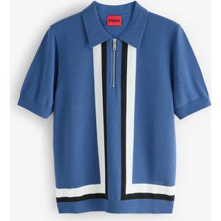Strikket sweater med lynlås i halsen og striber
