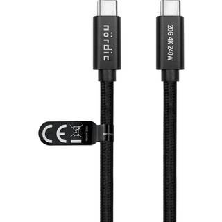 NÖRDIC 1m USB 3.2 Gen 2 USB-C til C nylonflettet kabel PD3.1 240W 20G 4K60Hz sort