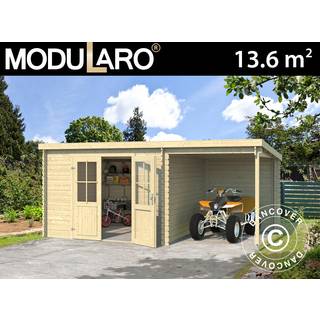 Redskabsskur Redskabsrum Haveskur i træ Tartu m/udhæng 4,81x2,92x2,11m, 28mm,13,6m²,Natur