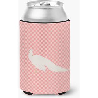 """" Caroline's Treasures White Peacock Peafvowl Pink Check Decorative Can Hugger Multicolor """"